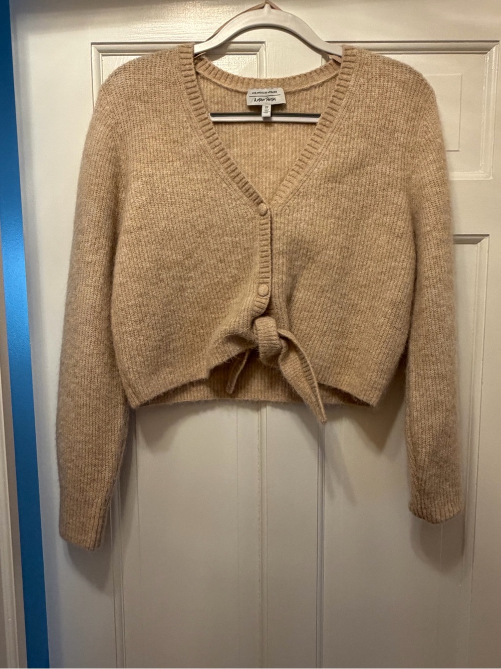 & Other Stories Beige Tie-Front V-Neck Cropped Cardigan